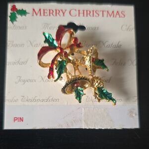 Festive Gold and Green Christmas Brooch